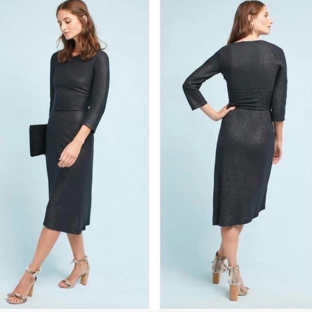Akemi + Kin for Anthropologie Teagan Black Knit Sparkle  Midi in XL